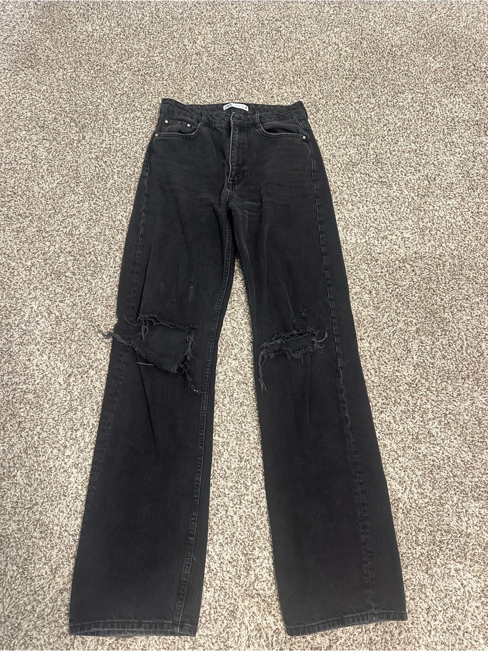 Zara Black high waisted, wide-leg distressed Jeans